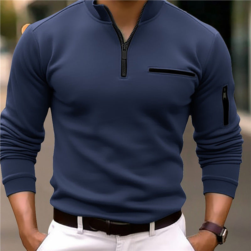Herren Pullover Sportlich Reißverschluss Taschen Grau