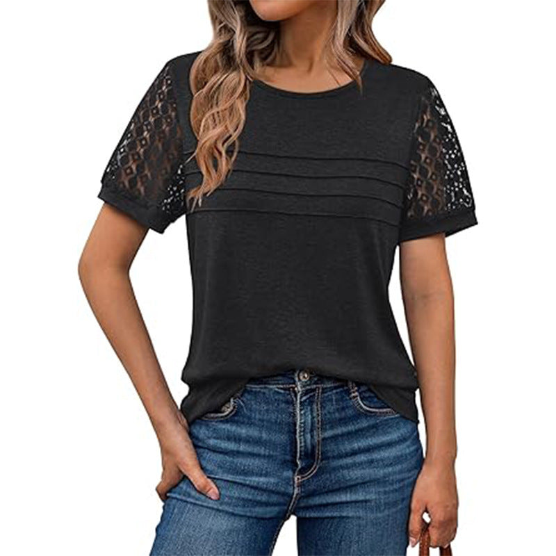 Damen T-Shirt Häkelärmel Luftig Sommer