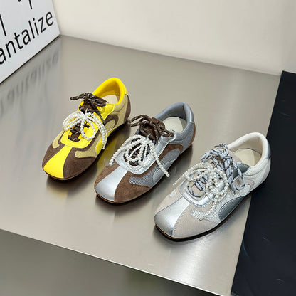 Damen Sneaker Sportlich mit Perlen Dekor Elegant
