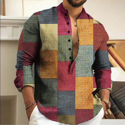 Herren Langarmhemd Patchwork Design Modern Berlin Style
