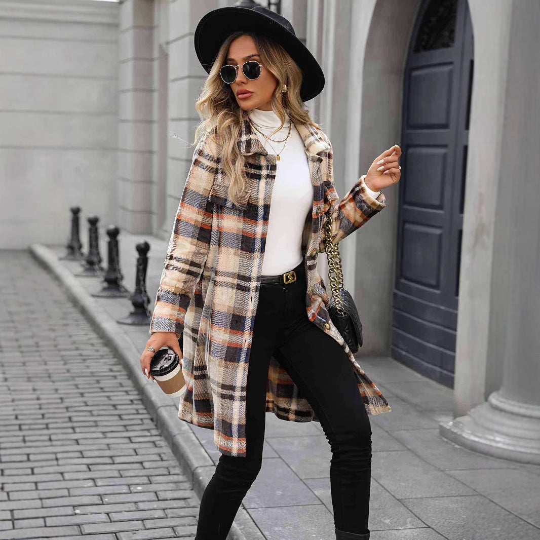 Damen Wintermantel Karierter Oversized mit Taschen und Knöpfen - BerlinGlamour