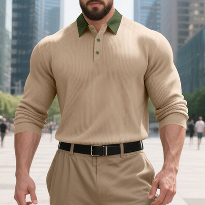 Herren Poloshirt Langarm Modern mit Knopfverschluss