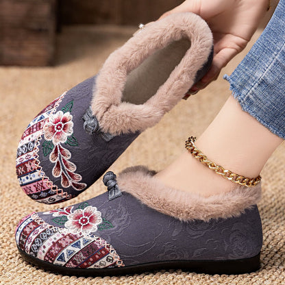 Damen Hausschuhe Flauschig Warm Stickerei