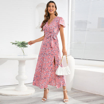 Damen Maxikleid Wickelkleid Elegant Lang