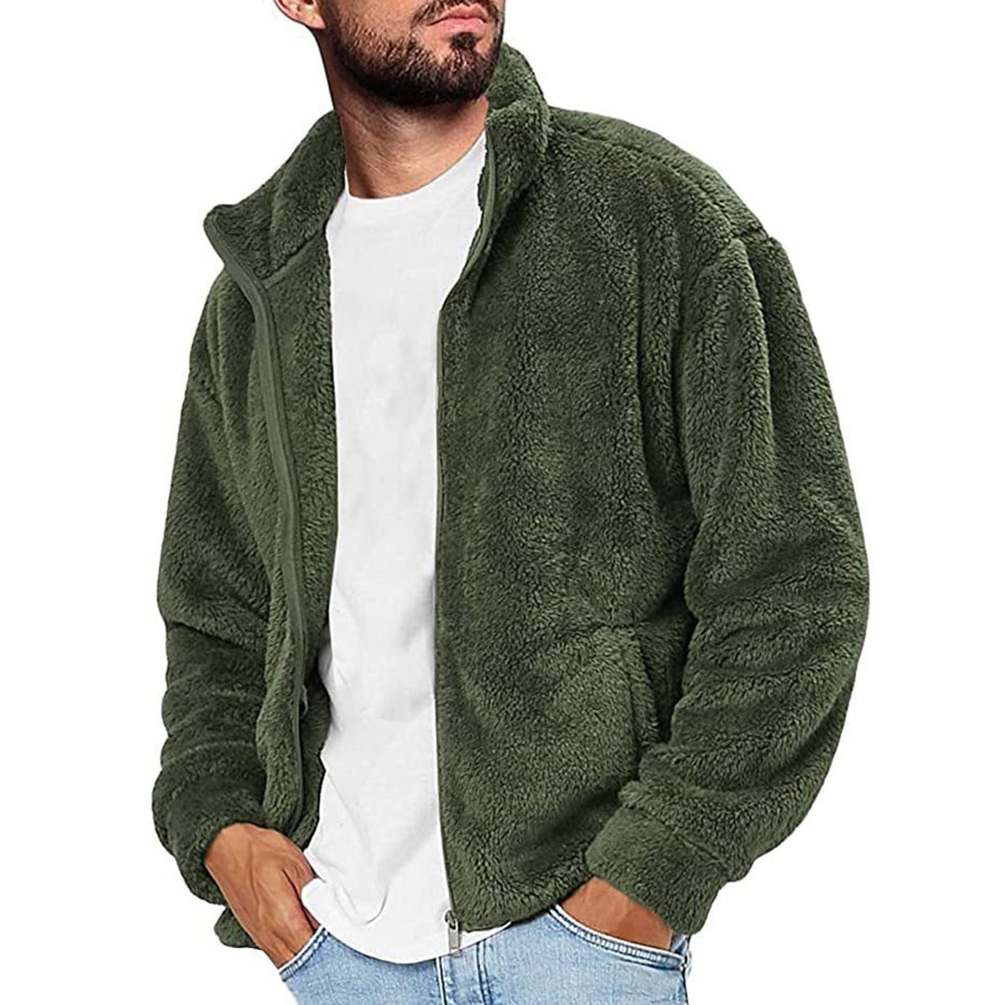 Herren Fleecejacke Warm Flauschig mit Kragen und Taschen - BerlinGlamour