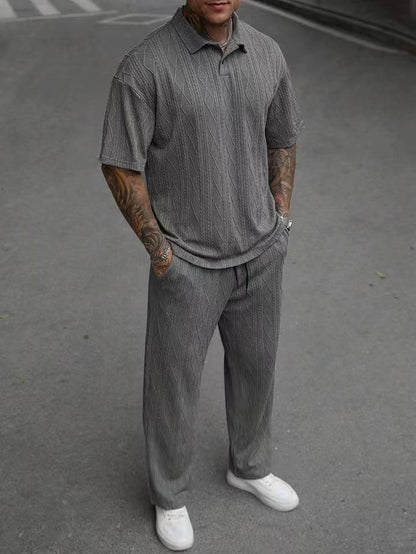 Herren Jogginghose Poloshirt Set Strickdesign Elegante Sportbekleidung