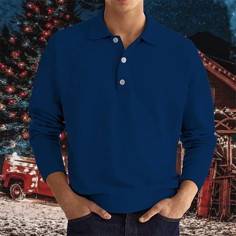 Herren Polo Langarm Hemd Mit Henley Kragen Modern - BerlinGlamour