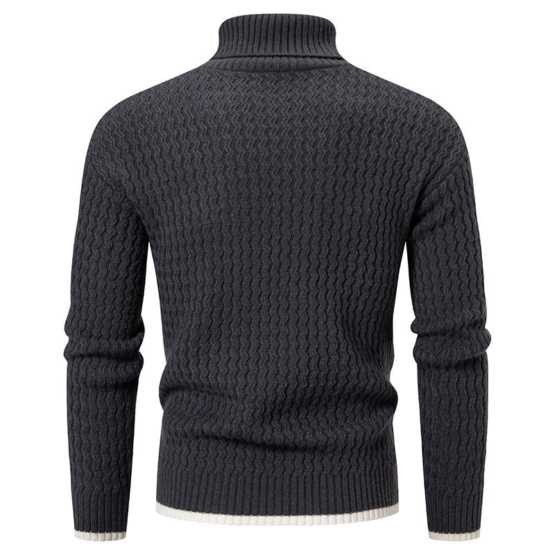 Herren Strickpullover Hochkragen Strukturiert Zopf Muster