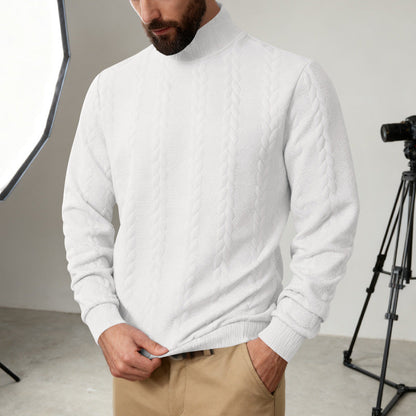 Herren Strickpullover Hoher Kragen Zopf Muster Modern