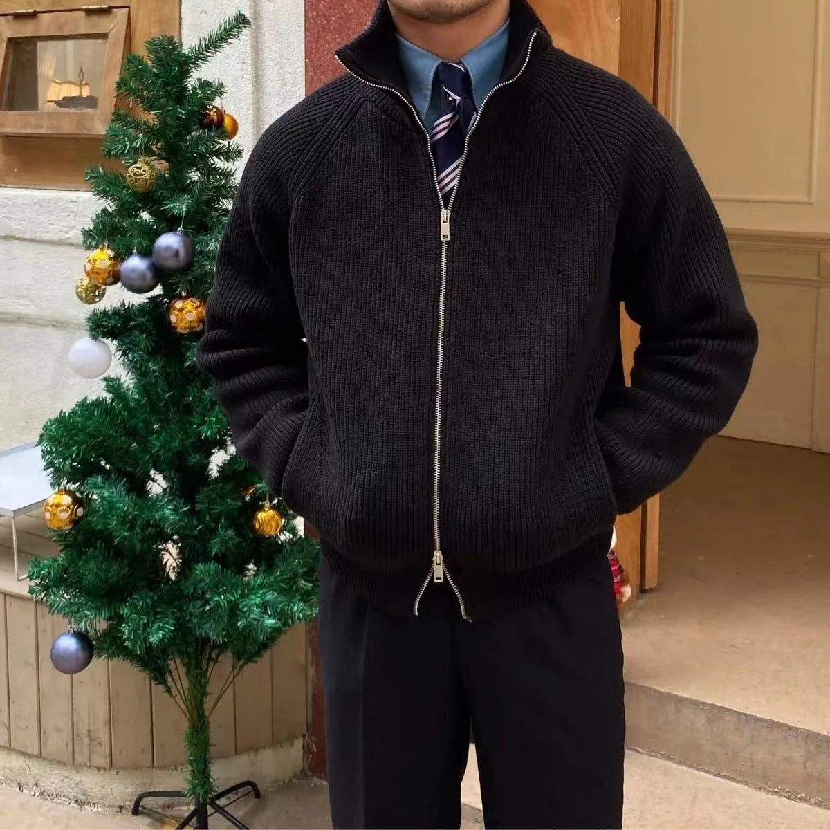 Herren Strickjacke Hochwertig Warm mit Reißverschluss