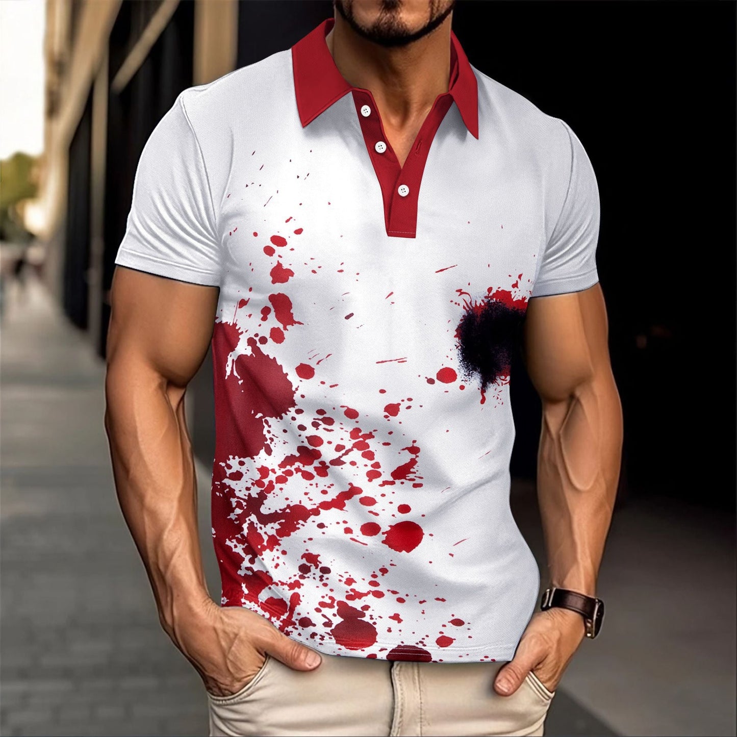 Herren Poloshirt Farbverlauf Modern Kragen