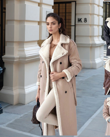 Damen Langmantel Eleganter Teddyfutter Wintermantel