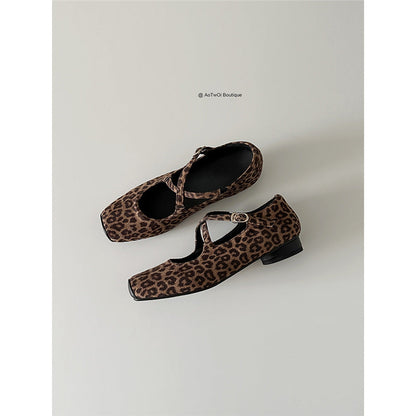 Damen Ballerinas Leopardenmuster Elegante Schuhe mit Riemen - BerlinGlamour