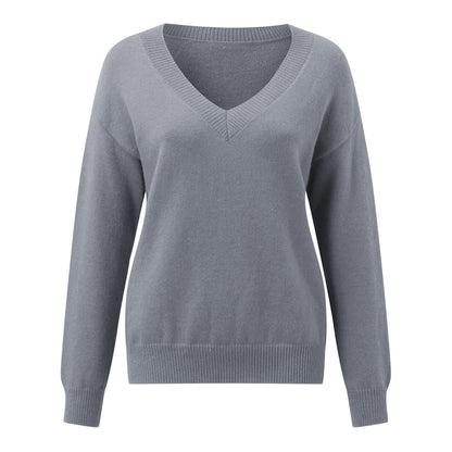 Damen Strickpullover V-Ausschnitt Weich Wollig Elegante Qualität
