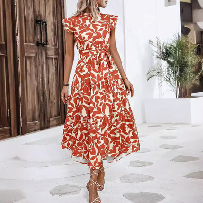 Damen Kleid Midi Lässig mit Rüschen Floral Modern