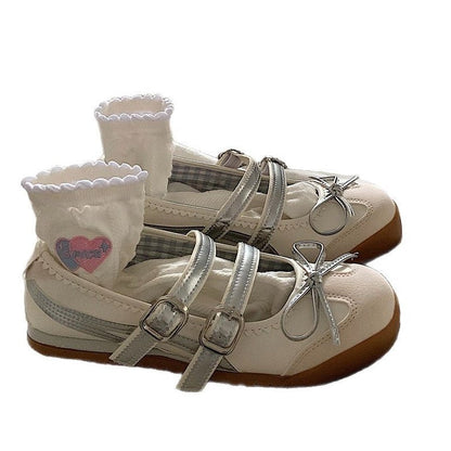 Damen Ballerinas mit Riemchen und Schleife Modern