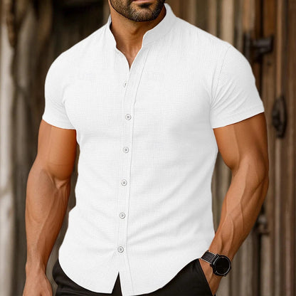 Herren Kurzarmhemd Elegantes Strukturiertes Design Modern
