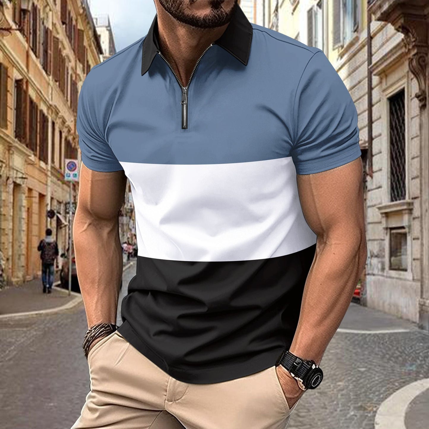 Herren Kurzarmshirt Farbblock Design Modern Berlin