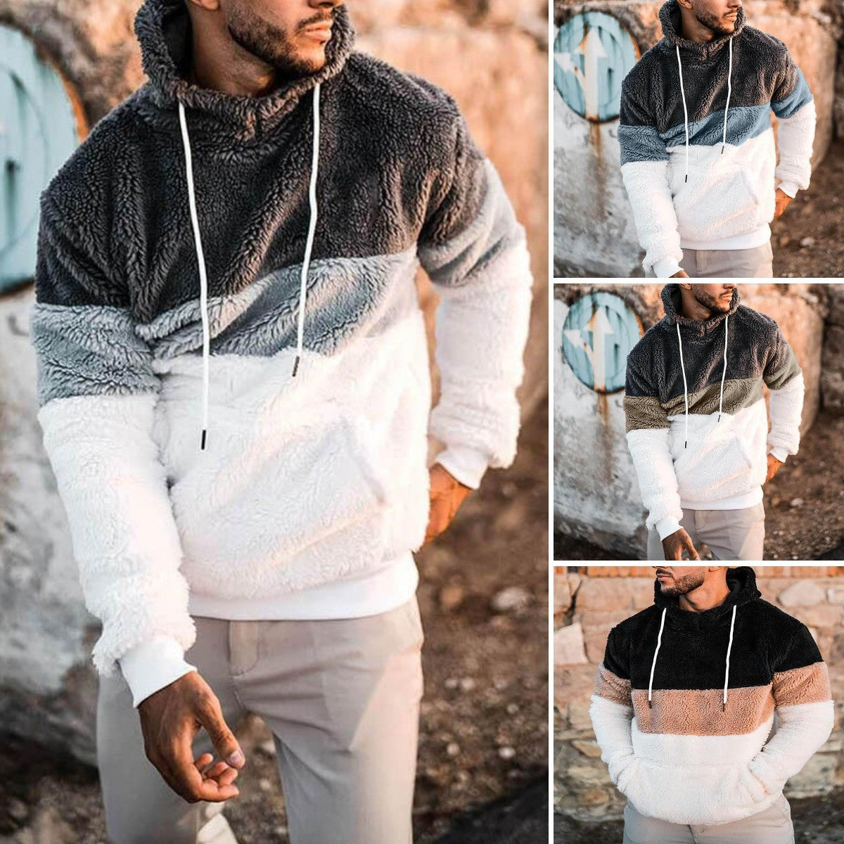 Herren Fleece Hoodie Modern Farbblock Design Kuschelig - BerlinGlamour