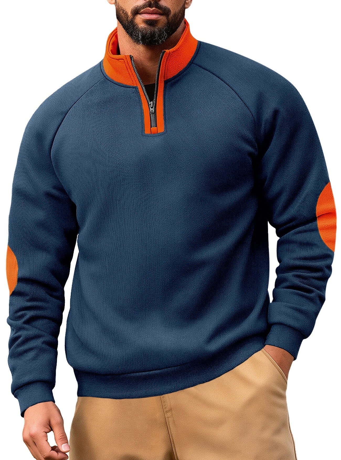 Herren Fleece Pullover Kapuzenpullover Modern Kontrast