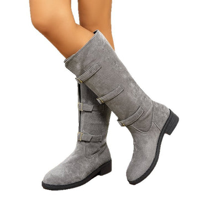 Damen Stiefel Overknee Schnalle Robust Winter