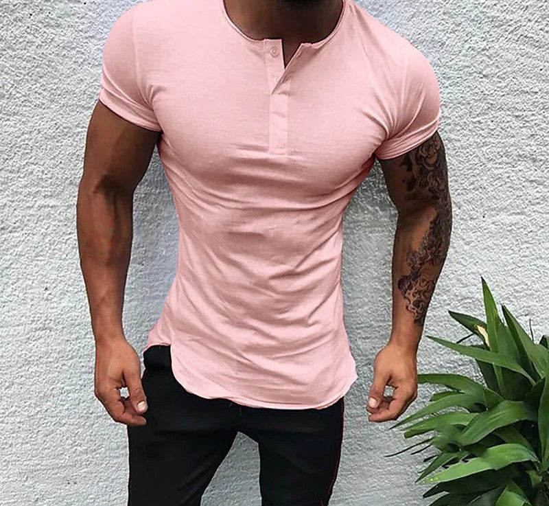 Herren Kurzarm-Shirt Slim Fit mit Verstellbarem Kragen Modern