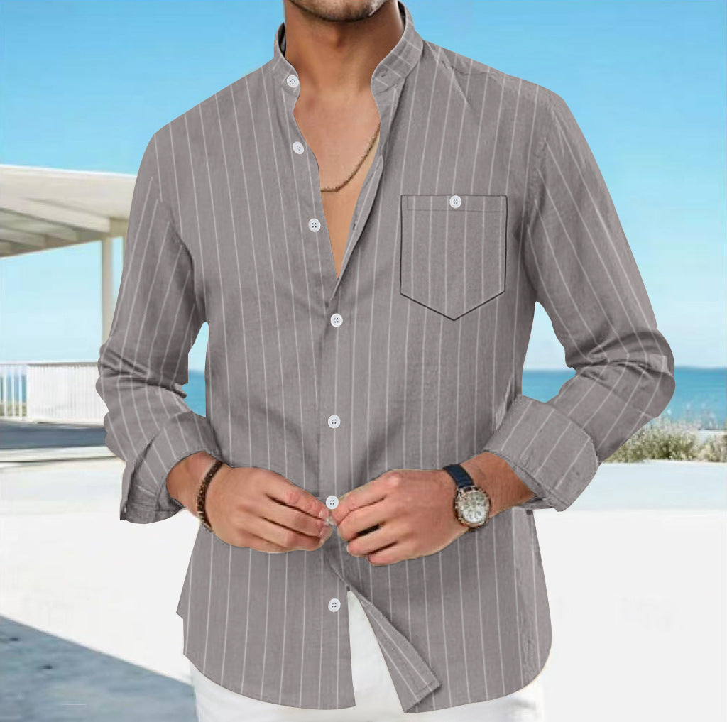 Herren Langarmhemd Slim Fit Streifenmuster Elegant