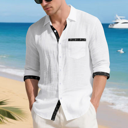 Herren Hemd Langarm Casual Modisch mit Brusttasche