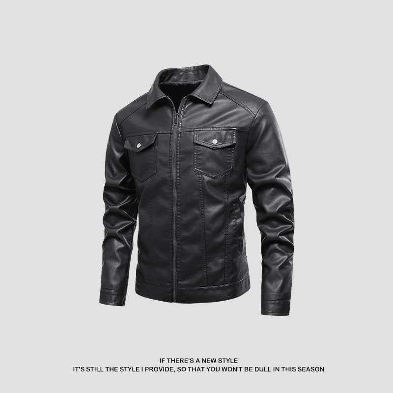 Männer Lederjacke Modern Klassisch Mit Taschen Schwarz - BerlinGlamour