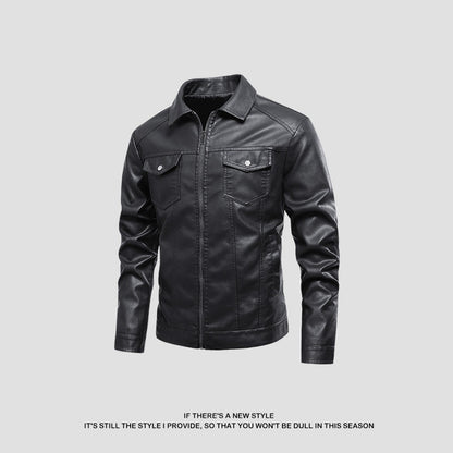 Männer Lederjacke Modern Klassisch Mit Taschen Schwarz - BerlinGlamour