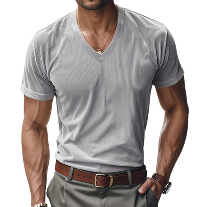 Herren T-Shirt V-Ausschnitt Strukturiert Modern Berlin Style