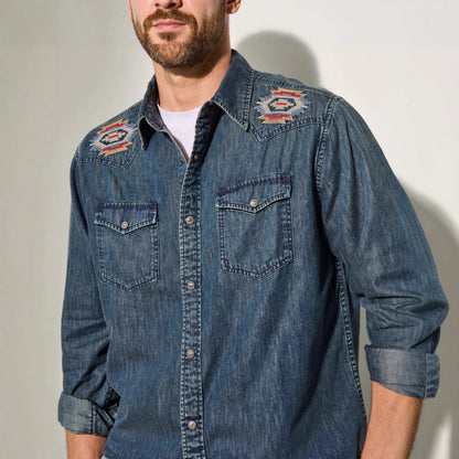 Herren Denim Hemd Modern mit Stickerei
