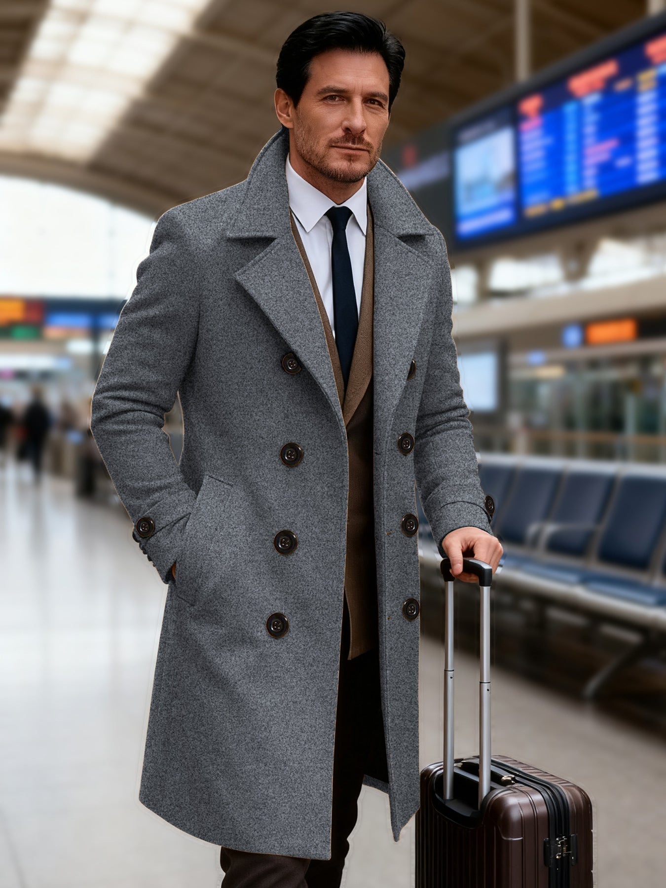 Herren Mantel Elegant Doppeltunnel Schwarz Modern