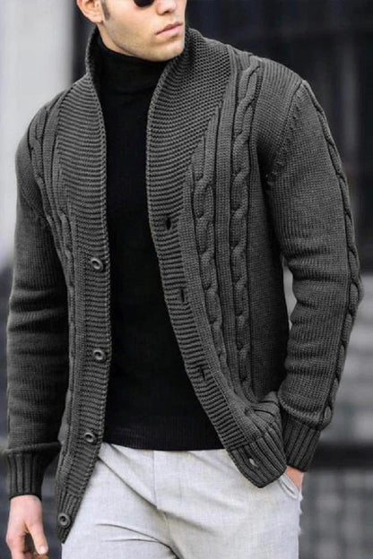 Herren Strickjacke Kabelmuster Schalkragen Modern