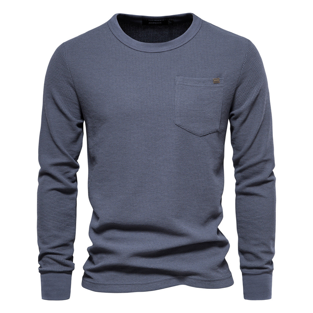Herren Langarmshirt Waffelstruktur mit Brusttasche Modern