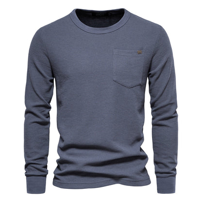 Herren Langarmshirt Waffelstruktur mit Brusttasche Modern