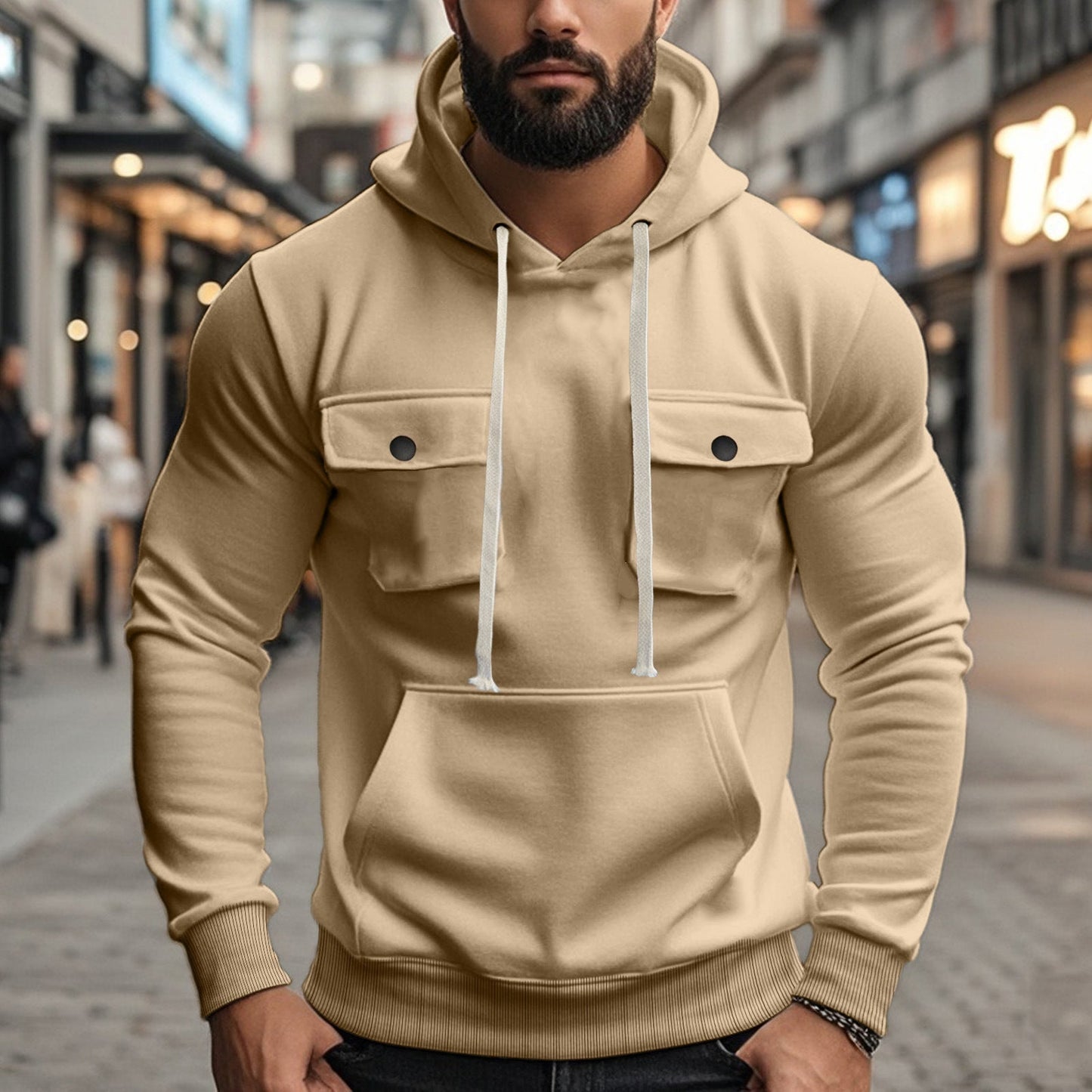 Herren Kapuzenpullover Bequem mit Taschen und Kordelzug