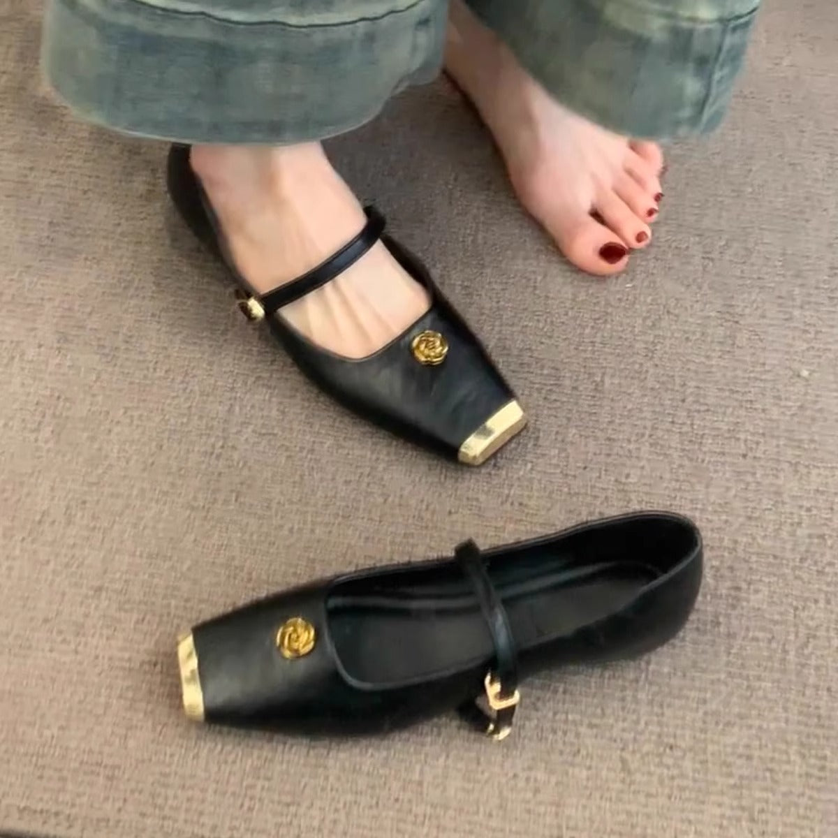 Damen Ballerinas Elegant Gold Dekoriert Komfortabel