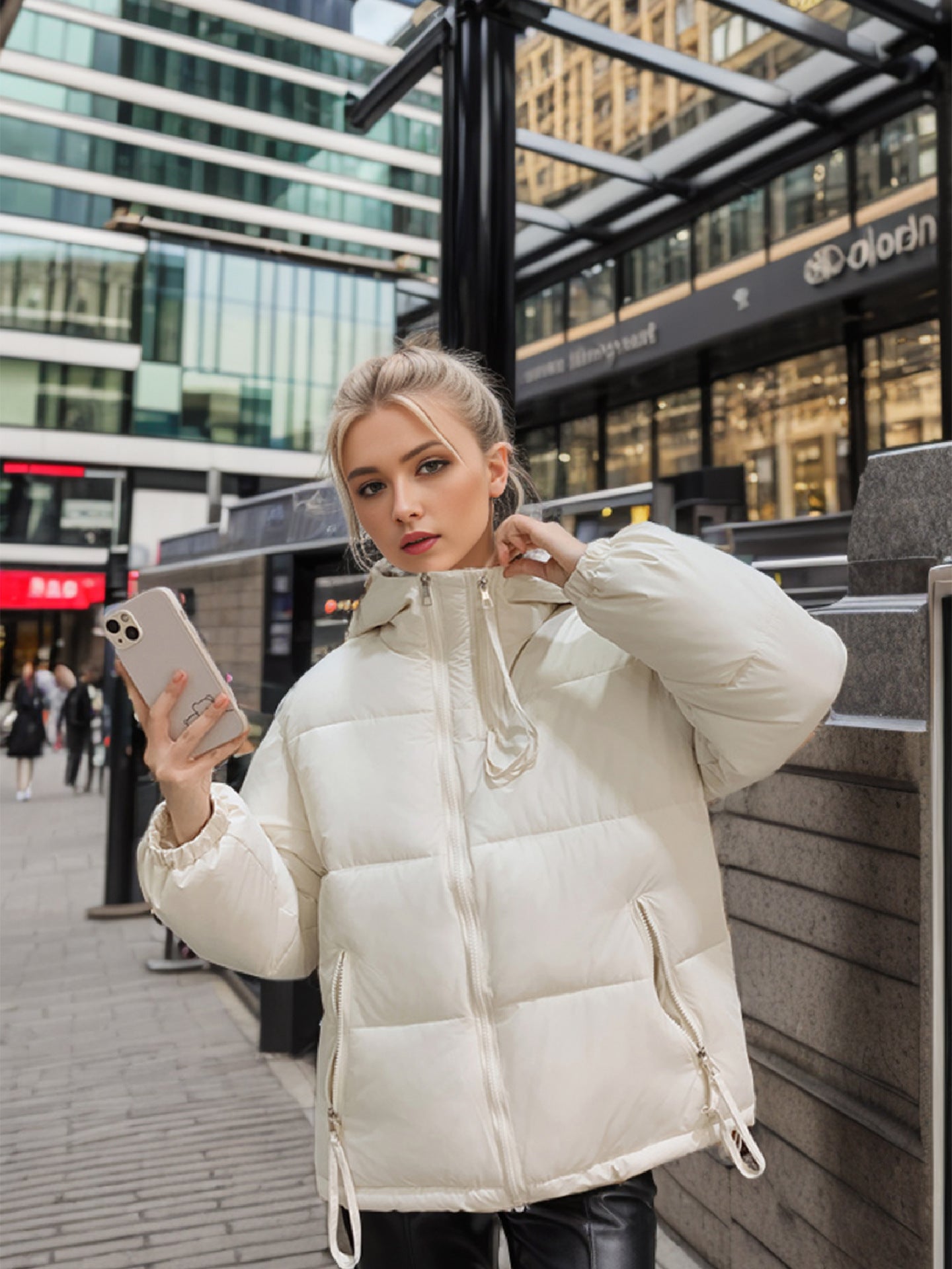 Damen Übergangsjacke Voluminös Steppnaht Taschen Modisch
