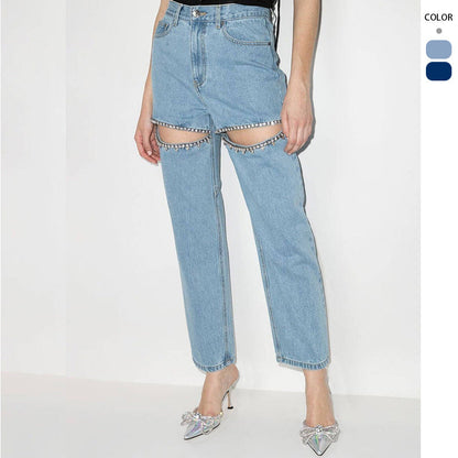 Damen Jeans Mit Cutouts Glitzernd Damenjeans Trendy - BerlinGlamour