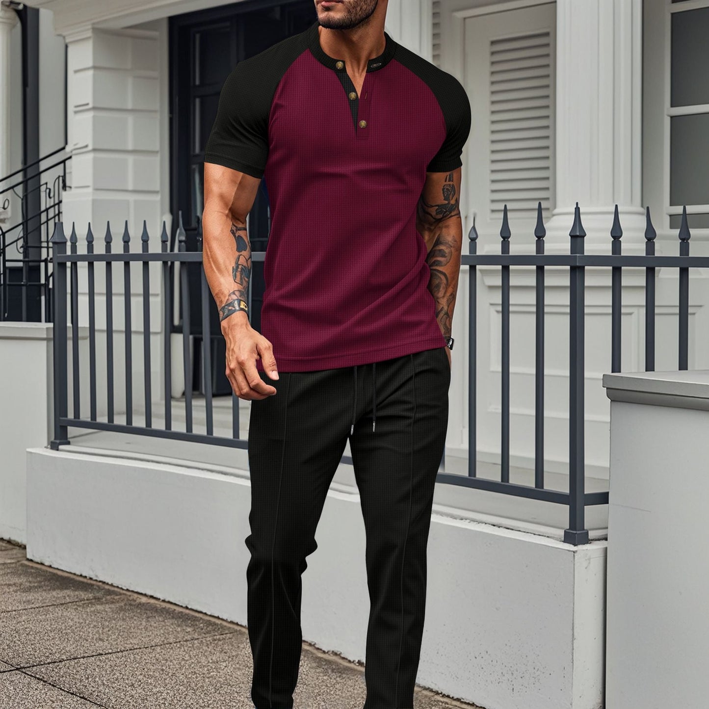 Herren Kurzarm-Hemd Modern Elastisch Slim Fit - BerlinGlamour