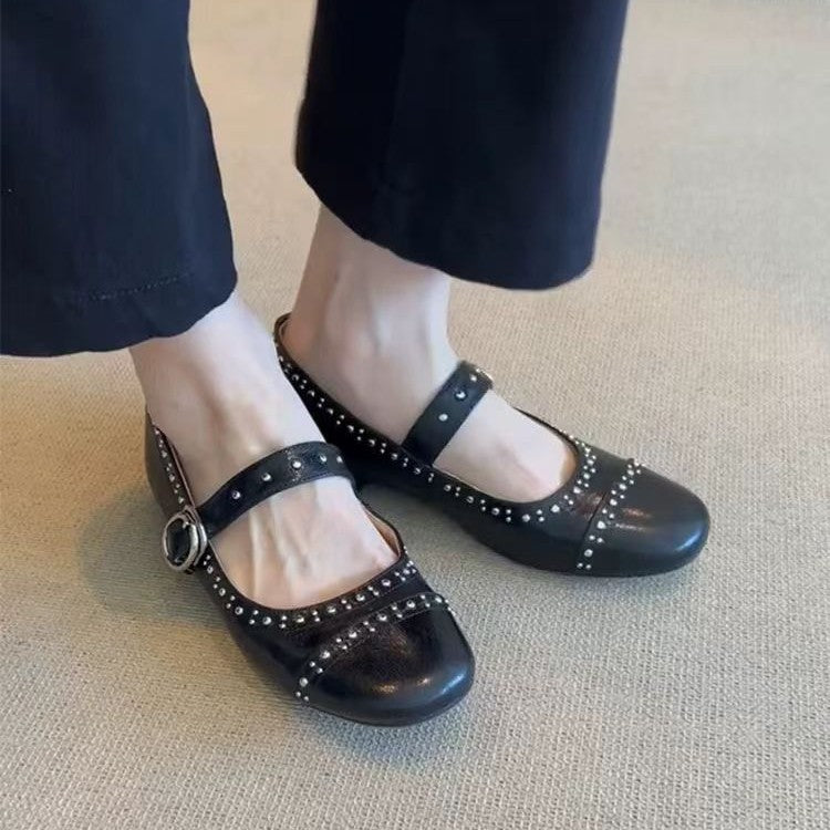 Damen Ballerinas Schnalle Nieten Modern
