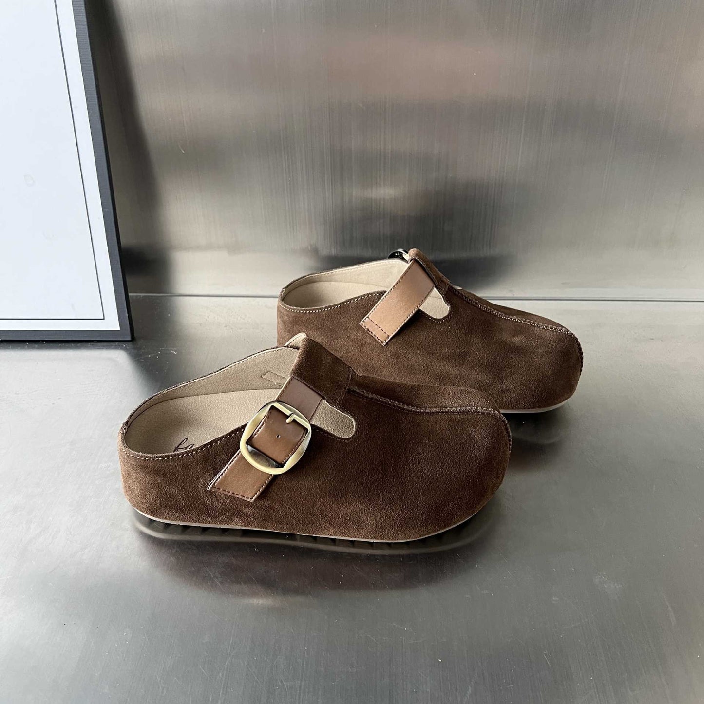Damen Clogs Bequem Wildleder Schnallenverschluss Elegant