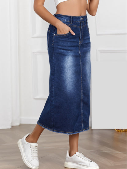 Damen Maxirock Denim Lang Elegant