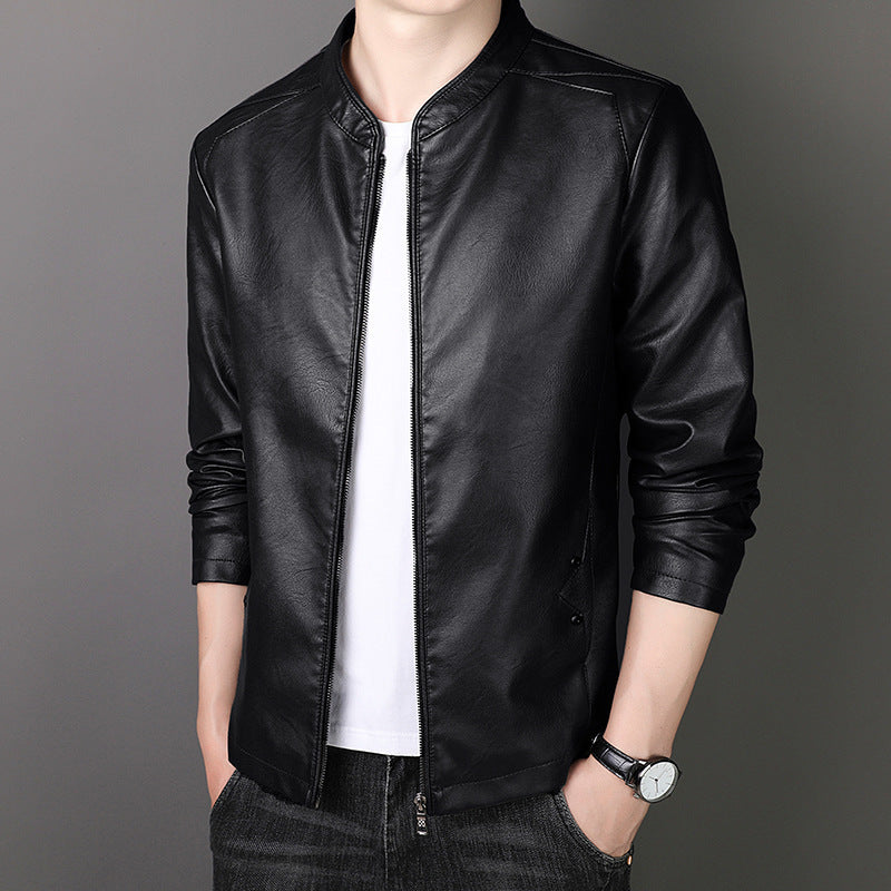 Herren Lederjacke Modern Geschnitten Schwarzes Kunstleder