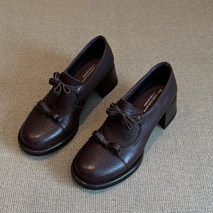 Damen Schnürschuhe Elegante Schleifen Komfort Blockabsatz