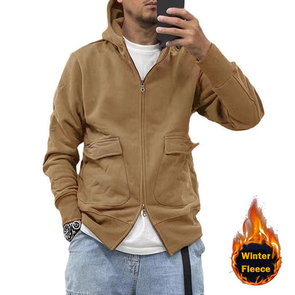 Herren Fleecejacke Kapuzenjacke Warm mit Taschen
