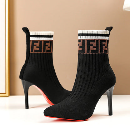 Damen Stiefel Elegante Absatzstiefel Mit Logo-Design