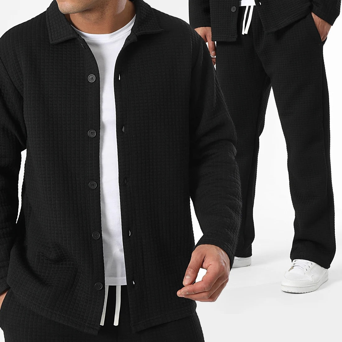 Herren Winterjacke Modern Strukturiert Schwarz