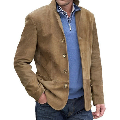Herren Lederjacke Suede Steppjacke Knopfleiste